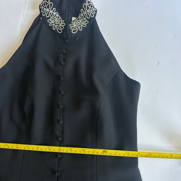 Vintage Liz Claiborne Black Halter Maxi Dress 8 Button Front Embroidered Collar - Picture 14 of 14